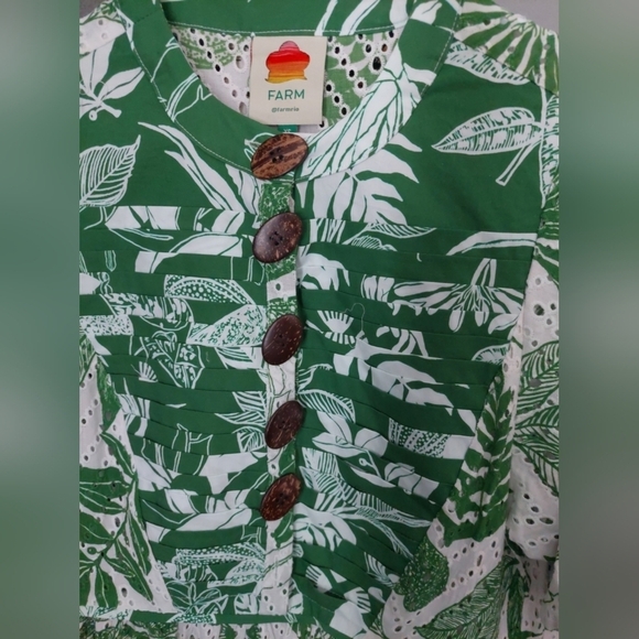 FARM Rio Forrest Soul Midi Dress Green & White Eyelet XS New With Flaw - Picture 7 of 9